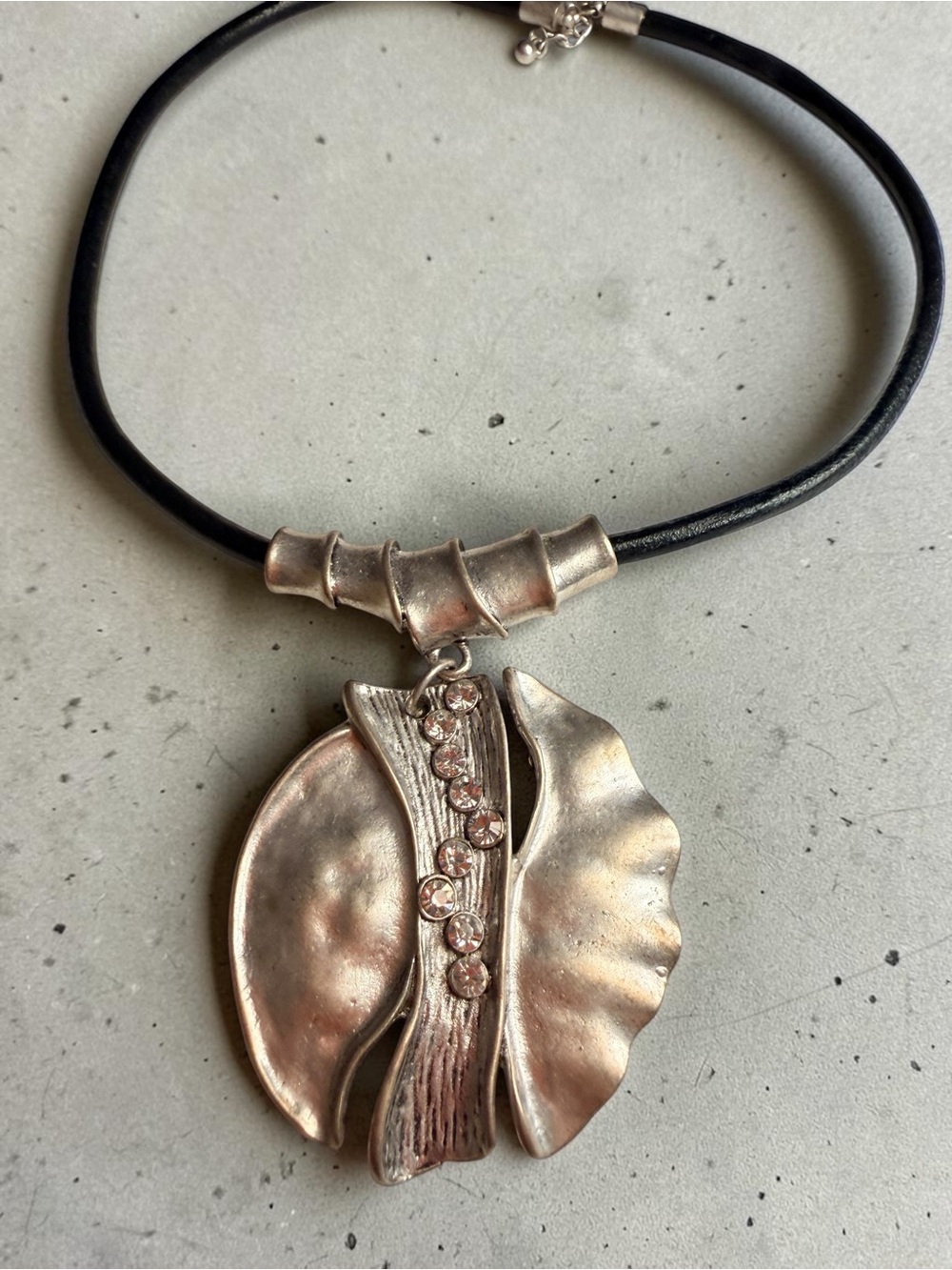 Silver-Tone Leaf Pendant Necklace with Black Cord
